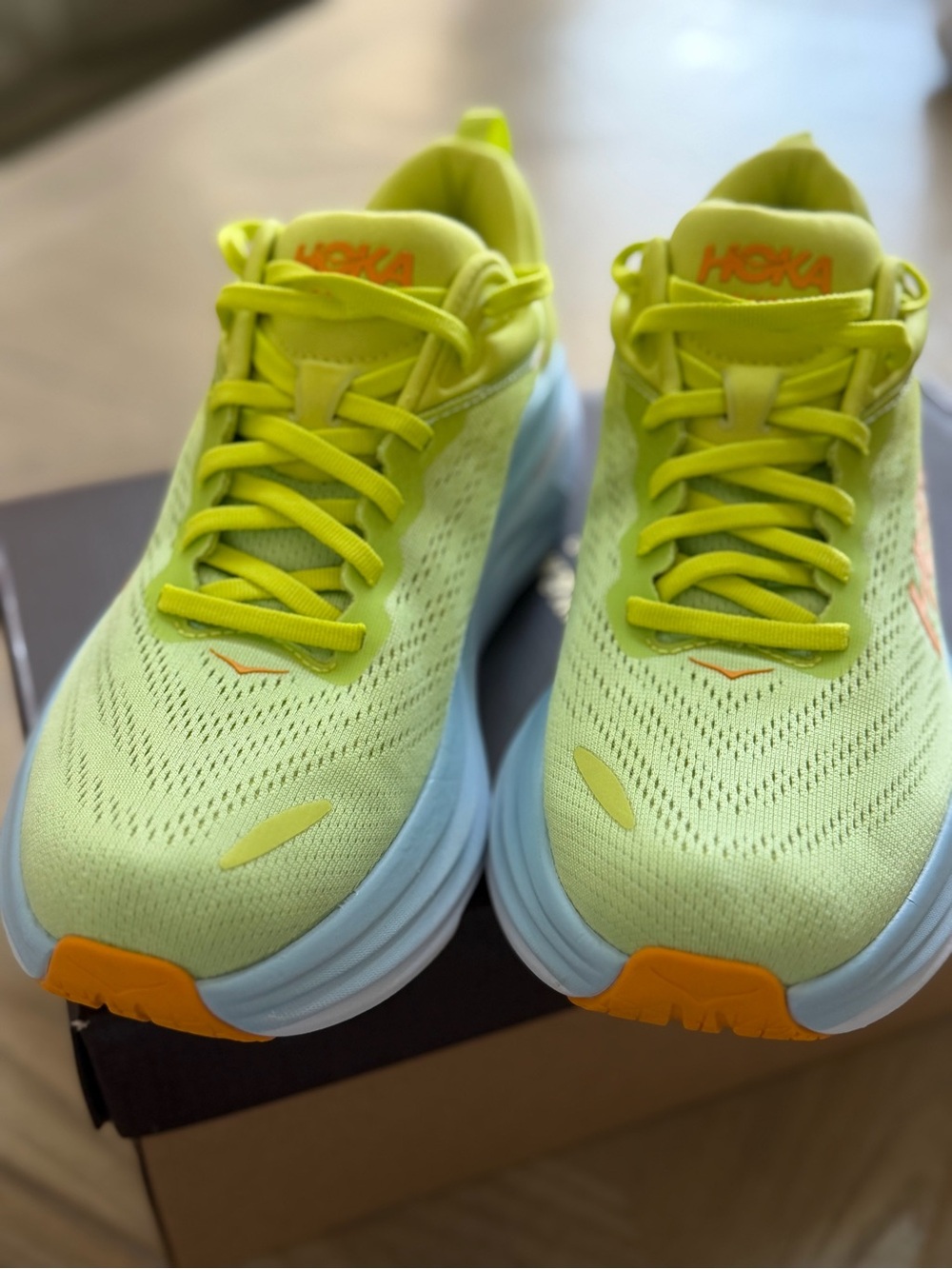 Hoka Bondi 8 Neon Yellow and Orange Bondi 8 Running Shoes - Picture 2 of 6